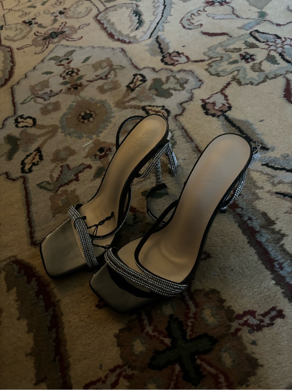 Steve Madden Black Rhinestone Strap Heeled Sandals